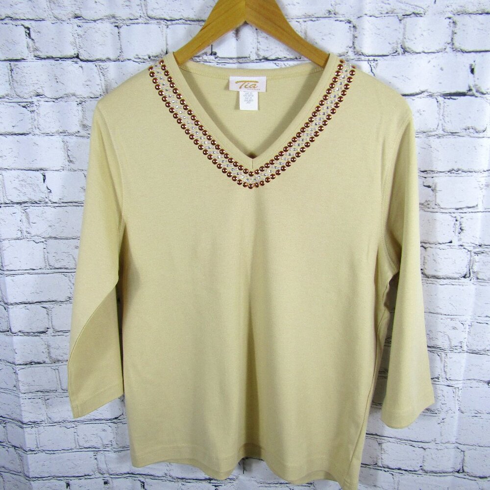 NWOT Tia Women's Knit Beaded Top Size L